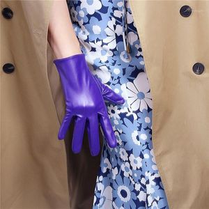Five Fingers Gloves SHORT FASHION Faux Leather Sheepskin 8" 21cm Wrist Purple Ultra Violet Women PU WPU195