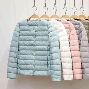 Warme Parkas mit O-Ausschnitt, 12 Farben, verstaubar, ultraleicht, kurze Daunenjacke für Damen, tragbare Winter-Pufferjacken 211130