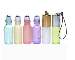 5ML Pendant Pearl Lustre Roll On Bottle Essential Oil Empty Perfume Glass Vials Keychain With Metal Roller Ball