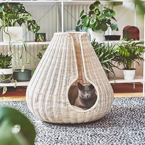 Cat Beds & Furniture Rattan Cat's Nest Is Universal In All Seasons Warm Closed Bed House Removable Washable Mat Pet Products Handmade