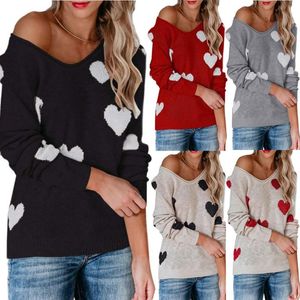 Womens Love Print Sweaters Autumn New-coming Oversized O Neck Long Sleeve Casual Loose Knit Sweater Tops Pullover Femme