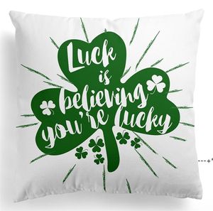 NOVITÀSt. Federa per cuscino del giorno di San Patrizio 45 * 45 cm Cotone poliestere Lucky Shamrock Clover Federa Festival irlandese Decorazioni per la casa RRD12816