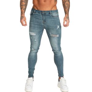 Jeans da uomo Skinny Stretch Jeans riparati Azzurro Hip Hop Distressed Super Skinny Slim Fit Cotone Confortevole Taglia grande