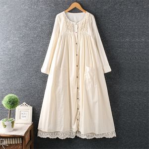 Lamtrip exclusivo estilo japonês mori menina camadas laço retalhos soltos floresta romântica Único vestido de algodão breasted 210309