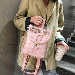 Candy Color Summer Sweet Jelly Backpacks Waterproof PVC Fashion Transparent Backpack Composite Bags Female School Bag Y1105