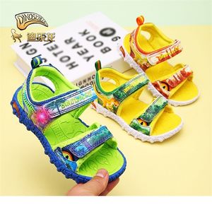 Dinoskulls Kids Sandals Boys LED Dinossauro Dinossauro T-Rex Confortável Couro de Verão Infantil de Couro Aberto para Crianças Crianças Sandálias de Praia Esportes 210306