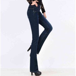 Plus Size Kobiet Stretch Slim Denim Flary Spodnie Mamy Wysokiej Talii Dżinsy Oddychające Moda Kobiety Dzwonek Dolny spodnie 211129