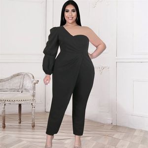 Sexiga kvinnor Jumpsuit Plus Storlek 4XL 5XL Bodycon One Shoulder Rompers Evening Occasce Event Overaller Drop Summer 210527