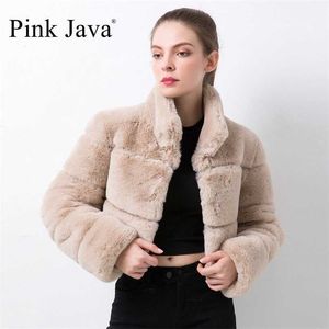 Rosa java qc20051 Chegada moda casaco de pele mulheres inverno quente casaco falso jaqueta de coelho colete curto casacos 211220