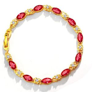 Rubin/Smaragd Luxus Zirkon Handgelenk Kette 18k Gelbgold gefüllt Klassisch Schönes Damen Armband Modeschmuck