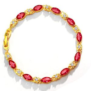 Ruby / Emerald Luxo Zircão Chain de Pulso 18k Amarelo Ouro Cheio Clássico Bela Mulheres Pulseira Moda Jóias