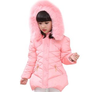 Girls Coat Parka Solid Color Girl Coats Kids Fur Hoodies Children's Warm Winter Clothes 6 8 10 12 14 210528