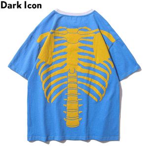 Färgblock Patchwork Bones T-shirt Kortärmad Sommar Streetwear Hiphop Tshirts Cotton Tee Man Kläder 3 Färg 210603