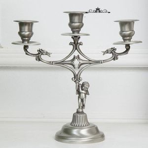 Heymamba Catholic Cruz Candle Holder Metal Anjo Candle Stand Casa Casamento Decoração Castiçal Titular Arte Adereços