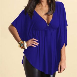 Summer Sexy Low-Cut Blouses Shirt Women Batwing Sleeve V neck Short Sleeve Blouse Tops Casual Loose Shirts Blusa Plus Size 3XL