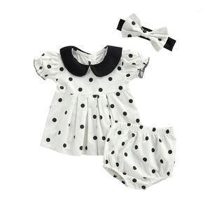 Kleidung Sets 2022 Sommer 0-24M Mädchen Kleinkind Kleinkind Polka Dot Print Kurzarm Shirts Tops + PP shorts + Stirnband Outfits