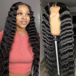 Deep Wave Closure Wig Human Hair 13x6 Lace Front Wig PrePlucked Bleached Knots Wigs