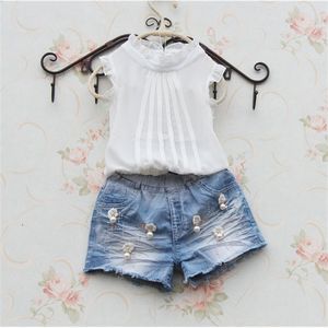 Girls White Shirt Sleeveless ChiffonTops for Teenage School Girl Solid Color Lace Blouses Cool Shirts for Toddler Child Clothes 210306