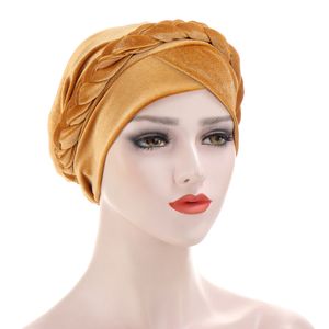 Muslim Women Solid Cross Velvet Braid Turban Hat Headscarf Cancer Chemo Beanie Cap Headwear Headwrap Hair Accessories