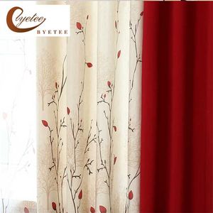 {byetee} Faux Cotton Linen Curtain Modern Rustic Red Quality Stitching Living Room Curtain Fabrics Kitchen Door Curtain Drapes 211203