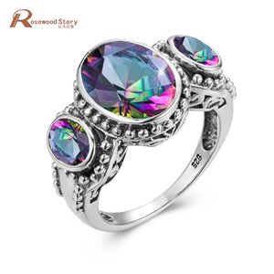 Mulheres anéis de luxo prata 925 místico arco-íris topázio anel pedras preciosas oval gravar fêmea fina jóias junho birthstone anillos melhor