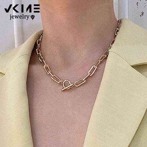 VKME Fashion gruby złoty łańcuszek naszyjnik dla kobiet Vintage geometryczne łańcuszki Link przełącz zapięcie Choker naszyjniki Trendy 2021 biżuteria G1213