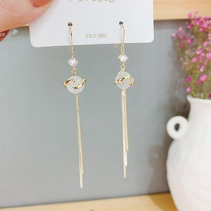 Elegant 18k Real Gold Plated Opal White Jade Drop Earrings Gold Tassel S925 Sterling Sier Ball Earrings Jewelry197u