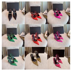 2022 Designer luxury outdoor shoes SATIN SLING-BACK PUMPS LEATHER PUMP women high heels Pink purple black red green blue