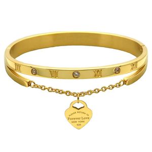 Ссылка, цепной золотой браслет для женщин дизайн роскошный висит сердца ярлык навсегда любовь пульсира титановые стальные женские браслеты ювелирные украшения подарки