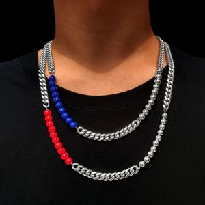 316L rostfritt stål kubansk länk kedja halsband högpolerad färg pärlor splicing kombination smycken män hip hop rapper boys krage choker kedjor tillbehör