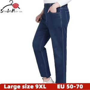 Plus storlek 9xl 8xl kvinna jeans elastiska höga midja casual byxor kvinnliga slim penna denim pants pantalones de mujer 210629