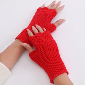 Sports Gloves Women Winter Knitted Half Finger Hand Warm Hollow Mitten Arm Fingerless Student