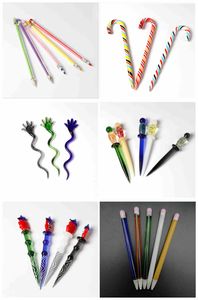 6 Types of Colorful Glass Wax Dab Tool Smoking Pencil Dabber Tools For Waxes Oil Tobacco Banger Nails Rig Bong Water Pipe