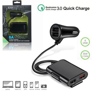 Caricabatteria per auto 4USB Splitter Presa accendisigari QC 3.0 Adattatore di alimentazione per ricarica del telefono per sedile posteriore Carica elettronica per auto con scatola al dettaglio