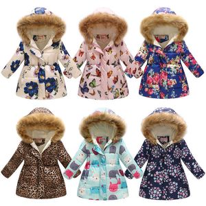 Kids clothes winter coat girl printed long cotton padded girls jackets hooded windproof thick warm children outerwear 15 colors 210713