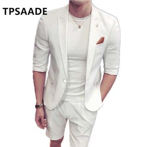 2020 summer new simple slim fit men's wedding suit gentleman style custom short-sleeved men's suit (coat + shorts) X0909