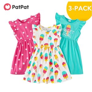 Sommar 3-pack Girls Dresses Toddler Ice Cream Polka Dots Barnkläder Ankomst 3-6Y 210528