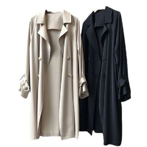 Kadınlar Casual Kruvaze Trençkotlar Basit Klasik Uzun Ceket Kadın Şık Rüzgarlık Moda Güz/Sonbahar Paltolar