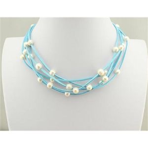 Perfect Multi Strand Genuine Real Leather Freshwater Pearl Necklace Handmade Jewelry