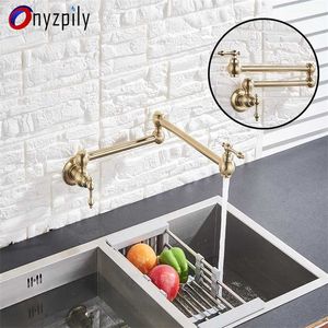 Brushed Golden Single Lever Rotate Folded Wall Mounted Sink Bathroom Kitchen Faucet 360 Rotation Faucet Only Cold Water 211108