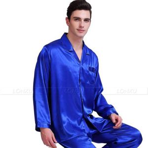 Mens Silk Satin Pajamas Set Pajamas Set Sleepwear Loungewear S ~ 4XL 211111