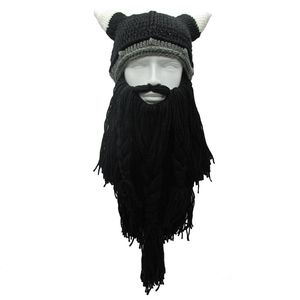 Mäns Barbarian Vagabond Viking Beard Beanie Horn Hattar Handgjorda Vinter Varm Födelsedag Rolig Gag Halloween Cap Julklappar