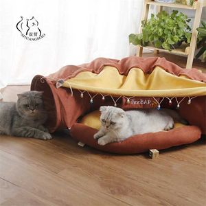 Pet Cats Tunnel Interactive Play Toy Mobile Collapsible Ferrets Rabbit Bed tunnels Indoor Toys Kitten Exercising Products 211122