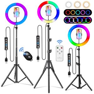 Belysning RGB Ringlampa 45 Färger Selfie Ringlampor Stativ Remote Shutter Lamp 26cm 10Inch för Streaming Video YouTube