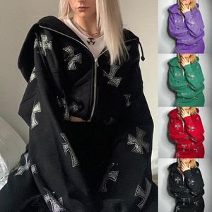 Erkek Hoodies Tişörtü Yapay Elmas Gotik Streetwear Uzun Kollu Siyah Zip Hoodie Y2k Hip Hop Joggers Kazak Kore Modası Punk Spo