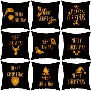 Mode Golden Christmas Leinen Umarmungskissenbezug Individuell bedrucktes Sofakissen Kissenbezug Heimtextilien Rückenlehnenbezüge 42 * 42 cm