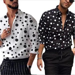 Poleka Dot Mens дизайнерская рубашка мода Trend Trend осень с длинным рукавом случайные кардиганские кнопки рубашки мужские Homme все-спитная одежда