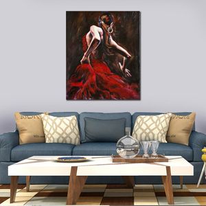 Figure Paintings Canvas Art Spanish Flamenco Dancer in Red Dress Modern Decorative Artwork Woman Oil Painting Hand Painted
