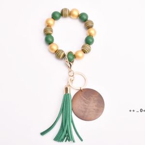 Colorful Wooden Bead Keychain Fashion Personalized Tassel Bracelet Key Ring for Women 17 Colors RRE11312