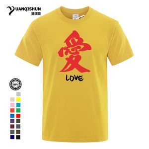 Chińska kaligrafia Love Word Printing T Shirt Valentine s Party Gift Chin Style Fashion Tshirt Yuanqishun Marka Summer Casual Short Sleeve Tops A